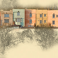 Buy canvas prints of Colourful terraced houses, Bristol harbour, UK by Bernd Tschakert