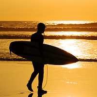 Buy canvas prints of sunset surfing cornwall by Kevin Britland