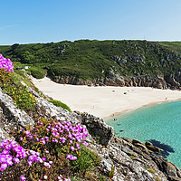 Buy canvas prints of sandy beach at porthcurno in cornwall, england, uk by Kevin Britland