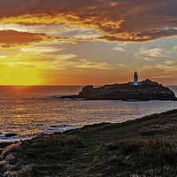 Buy canvas prints of godrevy lighthouse sunset cornwall by Kevin Britland