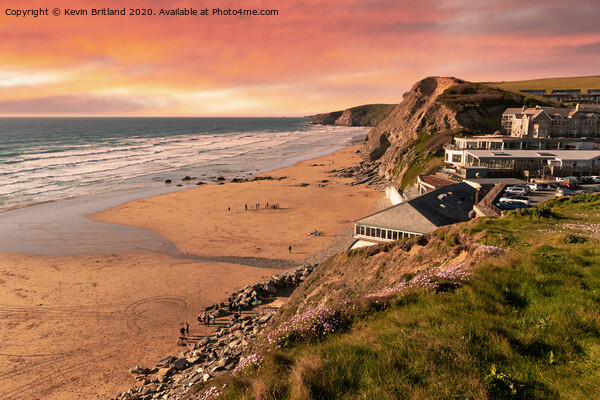 Sunset over watergate bay in cornwall Picture Board by Kevin Britland