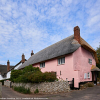 Buy canvas prints of Otterton Pink Thatched Cottage, Devon by Graham Prentice