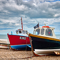Buy canvas prints of Colourful Fishing Boats on Beer Beach, Devon by Graham Prentice