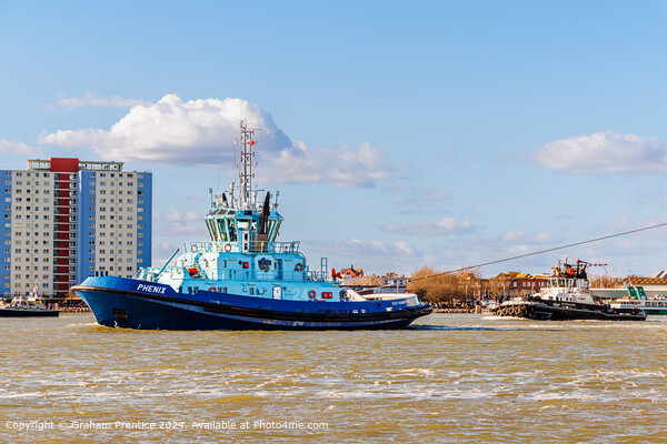Blue Tug Sailing in Portsmouth Harbour Picture Board by Graham Prentice