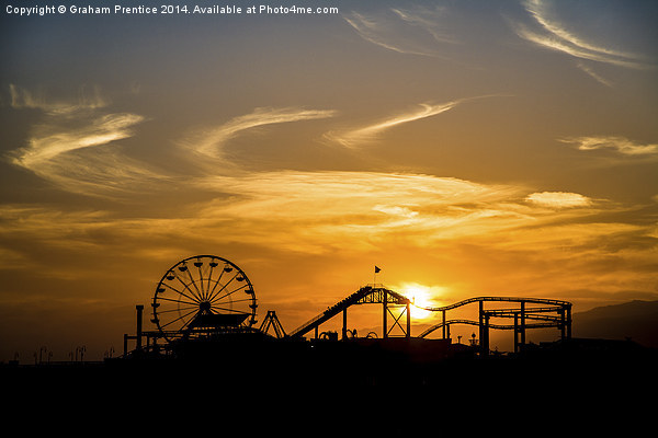 Sunset at Santa Monica Pier Picture Board by Graham Prentice