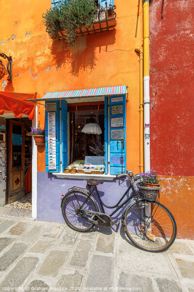 Burano Shop and Bicycle Picture Board by Graham Prentice