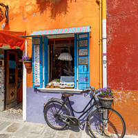 Buy canvas prints of Burano Shop and Bicycle by Graham Prentice