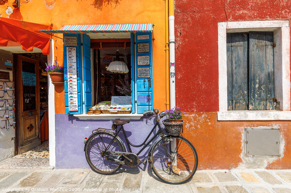 Bicycle Outside Burano Shop Picture Board by Graham Prentice