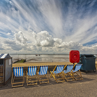 Buy canvas prints of Six empty deckchairs at Southend by Sheila Smart