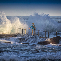 Buy canvas prints of Surfer at rockpool, Avalon Beach by Sheila Smart