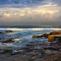 Buy canvas prints of Avalon rockpool with approaching storm by Sheila Smart