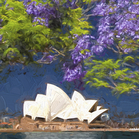 Buy canvas prints of  Sydney icon with jacaranda by Sheila Smart