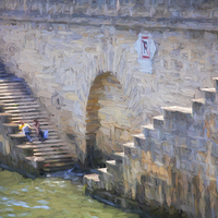 Buy canvas prints of  Steps down to the River Seine, Paris by Sheila Smart