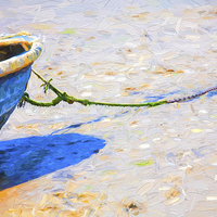 Buy canvas prints of  Blue boat moored on sand by Sheila Smart