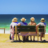 Buy canvas prints of Four ladies at the beach by Sheila Smart