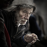 Buy canvas prints of Street person smoking a cigarette by Sheila Smart