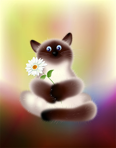 Cat with Flower Cartoon Framed Mounted Print by Lidiya Drabchuk