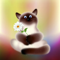 Buy canvas prints of Cat with Flower Cartoon by Lidiya Drabchuk