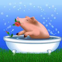 Buy canvas prints of Pig with Roses Taking Bath by Lidiya Drabchuk