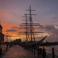 Buy canvas prints of  Liverpool Sunset Ship by Diane Griffiths