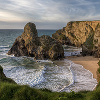 Buy canvas prints of Black Humphrey Rock on Whipsiderry beach, Newquay by Diane Griffiths