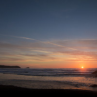Buy canvas prints of Fistral Beach and Pentire Headland Sunset by Diane Griffiths