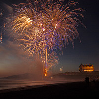 Buy canvas prints of Fireworks from Fistral Beach by Diane Griffiths