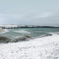 Buy canvas prints of Snow over Pentire and Crantock Beach by Diane Griffiths