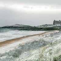 Buy canvas prints of Fistral Beach under Snow by Diane Griffiths