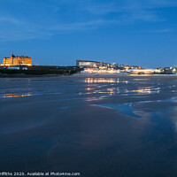 Buy canvas prints of Fistral Beach at Night by Diane Griffiths