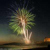 Buy canvas prints of Fireworks on Fistral Beach, Newquay by Diane Griffiths
