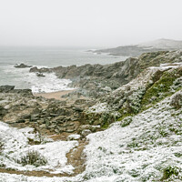 Buy canvas prints of Little Fistral and Towan under snow by Diane Griffiths