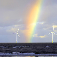 Buy canvas prints of Two turbines from an Offshore Wind Farm with a rai by Peter Jordan