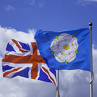 Buy canvas prints of The United Kingdom and  Yorkshire Flags  flying si by Peter Jordan
