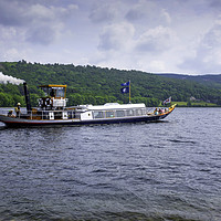 Buy canvas prints of The historic Steam Yacht Gondola leaving Coniston  by Peter Jordan