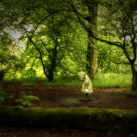 Buy canvas prints of  Girl crying in woods by Robert Murray