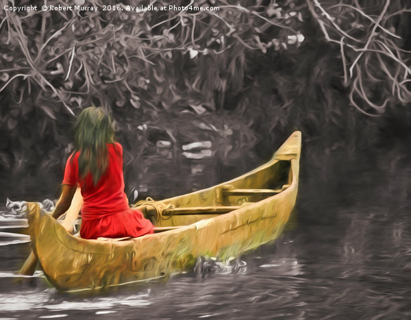 Mystical Red Dress Canoe Ride Picture Board by Robert Murray