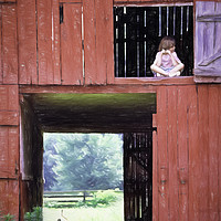 Buy canvas prints of Girl in the Red Barn by Robert Murray