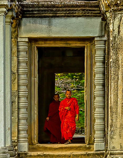 Buddhist Monk and Acolyte, Angkor Wat, Cambodia. Picture Board by Robert Murray