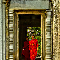 Buy canvas prints of Buddhist Monk and Acolyte, Angkor Wat, Cambodia. by Robert Murray