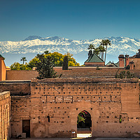 Buy canvas prints of El Badi Palace and Atlas Mountains, Marrakesh. by Robert Murray