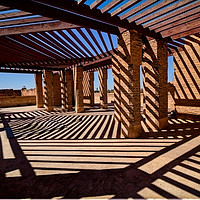 Buy canvas prints of Roofbeams and Shadows Abstract by Robert Murray