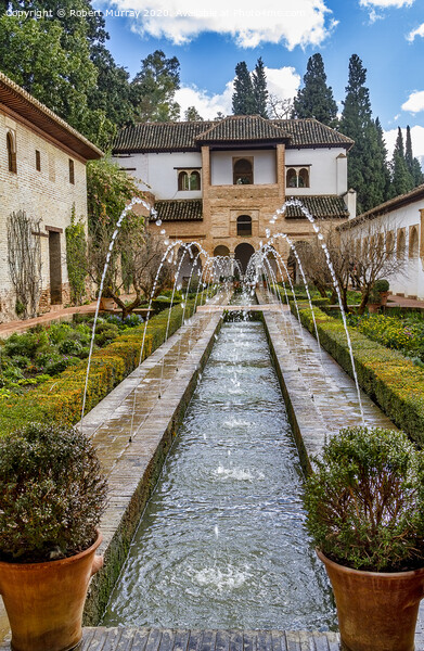 Fountain And Water Channel In Generalife Palace, Alhambra. Picture Board by Robert Murray