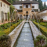 Buy canvas prints of Fountain And Water Channel In Generalife Palace, Alhambra. by Robert Murray