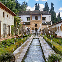 Buy canvas prints of Fountain And Water Channel In Generalife Palace, A by Robert Murray