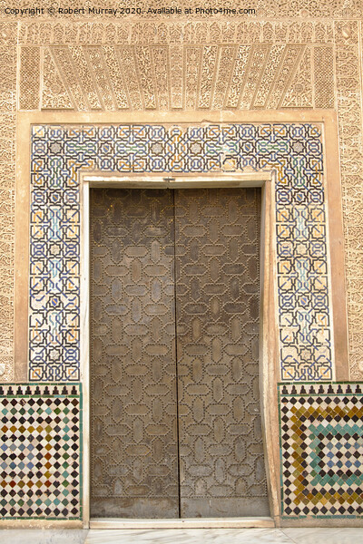 Cuarto Dorado Courtyard doorway details, Alhambra. Picture Board by Robert Murray