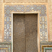 Buy canvas prints of Cuarto Dorado Courtyard doorway details, Alhambra. by Robert Murray