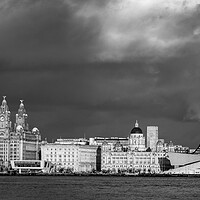 Buy canvas prints of Dark sky over the Liverpool waterfront in black and white by Jason Wells