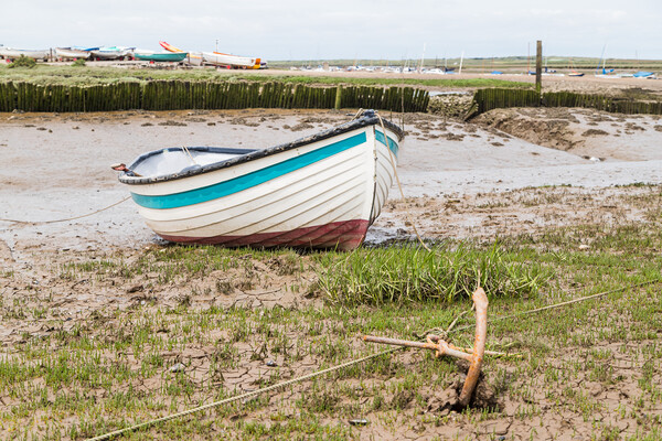 Boat anchored to the shore at Brancaster Staithe Picture Board by Jason Wells