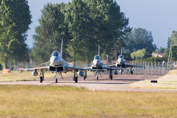 Three Eurofighter Typhoons taxiing out Picture Board by Jason Wells